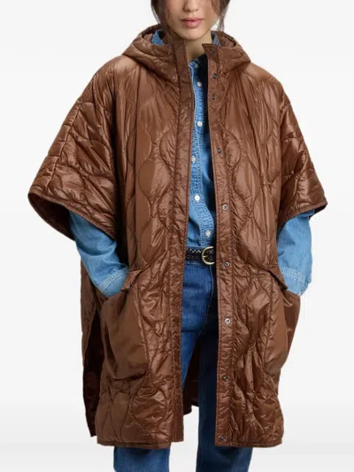 Woolrich Quilted Nylon Cape Down Jacket In Brown