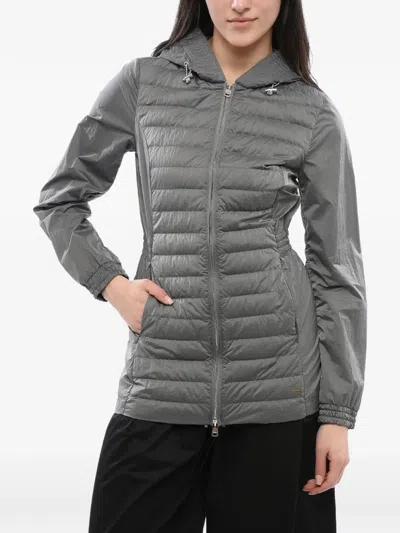 Woolrich Quilted Hooded Jacket In Gray