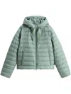 Woolrich Hooded Chevron-quilted Puffer Jacket In Green