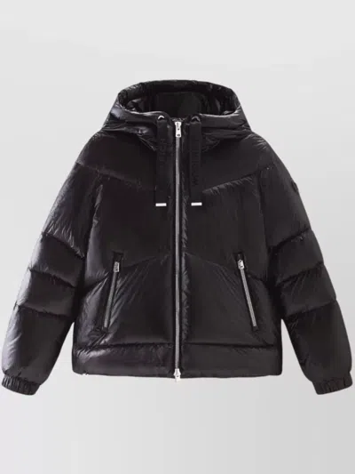 Woolrich Quilted Hooded Jackets Shiny Finish In Black