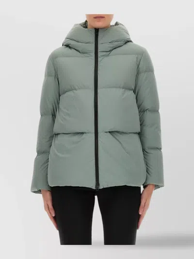 Woolrich Quilted Hooded Long Sleeve Jacket In Gray