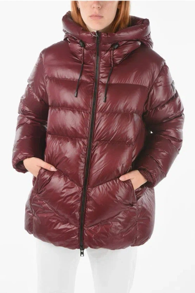 Woolrich Quilted Packable Birch Down Jacket With Hood In Burgundy