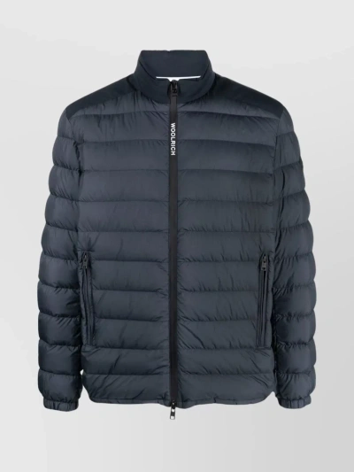 Woolrich Quilted Two-tone Puffer Jacket With Elasticated Cuffs In Blue