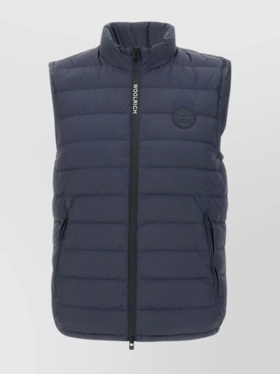 Woolrich Quilted Waistcoat With High Collar And Zip Pockets In Blue