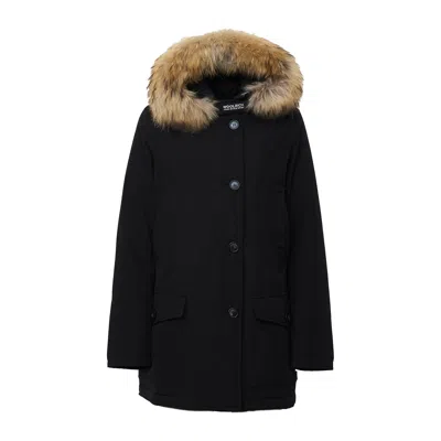 Woolrich Ramar Cloth Detachable Fur Duck Down Parka In Black