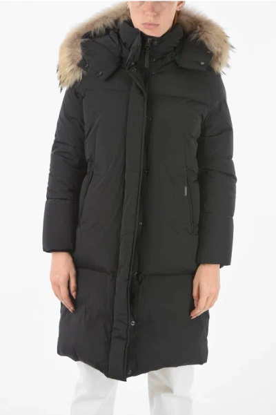 Woolrich Real Fur Trimming Oversized Ester Down Jacket In Black
