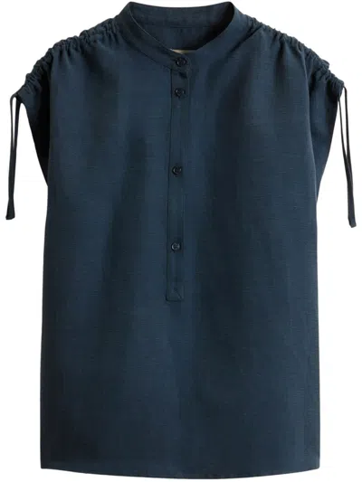 Woolrich Relaxed Fit Blue Shirt With Gathered Shoulder Detail