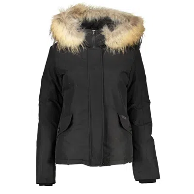 Woolrich Removable Fur-trimmed Hood Down Jacket In Black