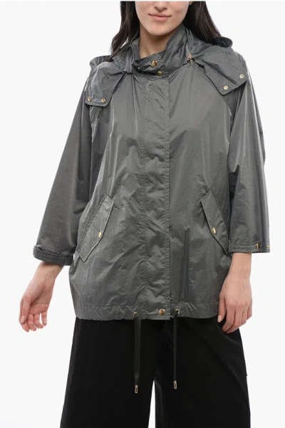 Woolrich Removable Hood Crinkle Windbreaker In Grey