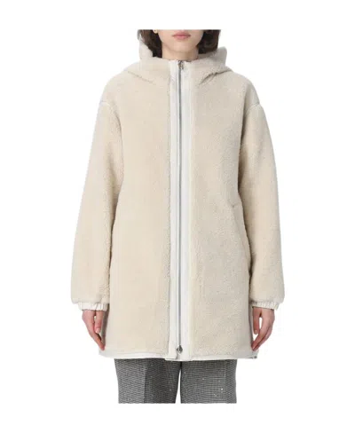 Woolrich Reversible Shearling-lining Hooded Coat In Nude
