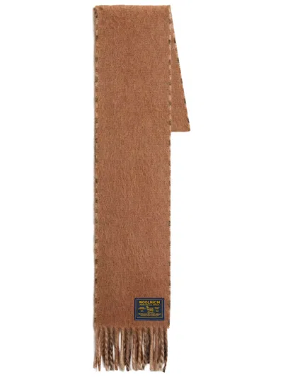 Woolrich Reversible Virgin Wool, Alpaca & Mohair Checkered Scarf With Fringe In Marrone