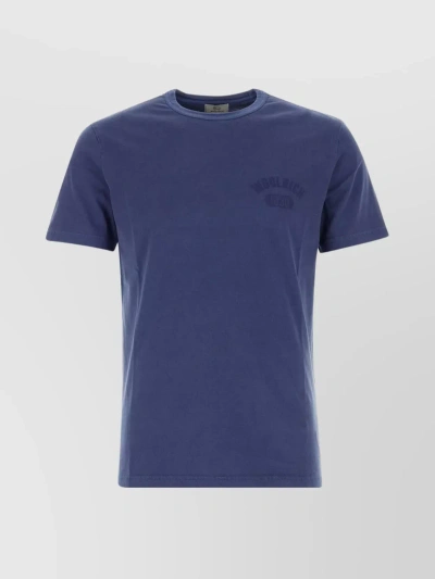 Woolrich Ribbed Crew-neck Cotton T-shirt With Short Sleeves In Maritime Blue