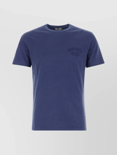 Woolrich Ribbed Crew-neck Cotton T-shirt With Short Sleeves In Blue