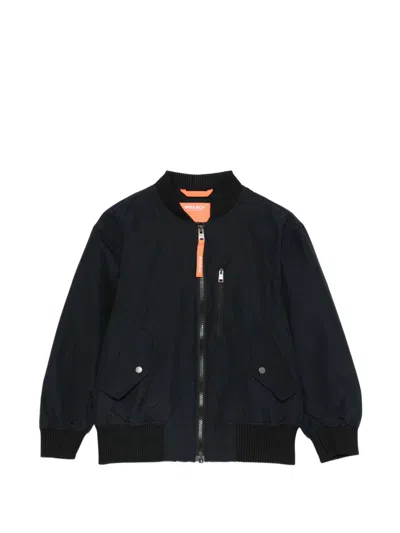 Woolrich Ribbed Front Zip Jacket With Chest Pocket For Boys In Navy