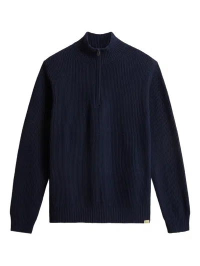 Woolrich Ribbed Half-zip Sweater In Blue