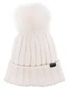 Woolrich Ribbed Knit Cap With Fluffy Pom-pom In Neutral