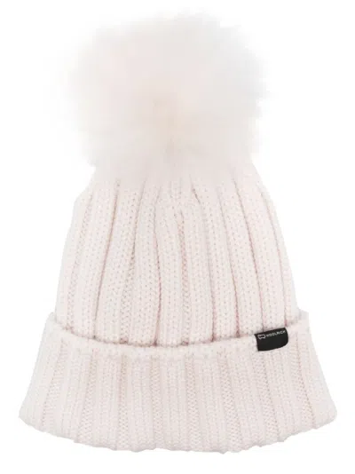 WOOLRICH RIBBED KNIT CAP WITH FLUFFY POM-POM