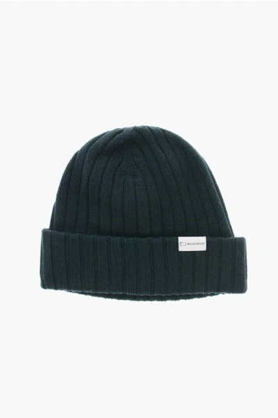 Woolrich Ribbed Virgin Wool Beanie In Green