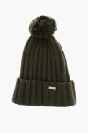 Woolrich Ribbed Wool Beanie With Pompom In Black
