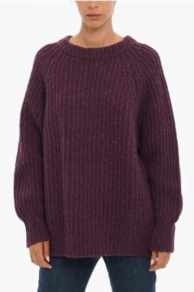 Woolrich Ribbed Wool Blend Country Crew-neck Jumper In Purple