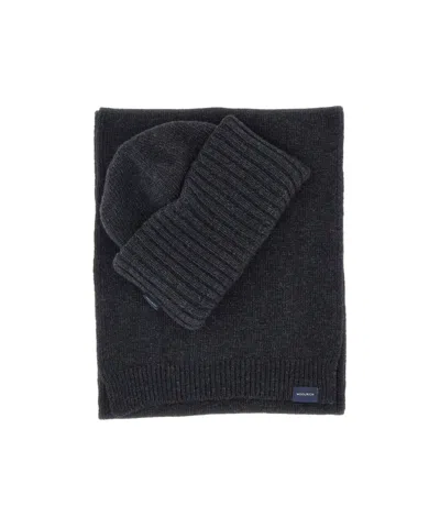 Woolrich Ribbed-knit Beanie Hat And Scarf Set In Black