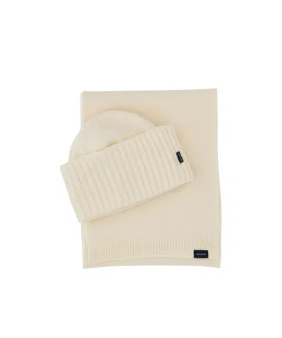 Woolrich Ribbed-knit Scarf Beanie Hat Set In Neutral