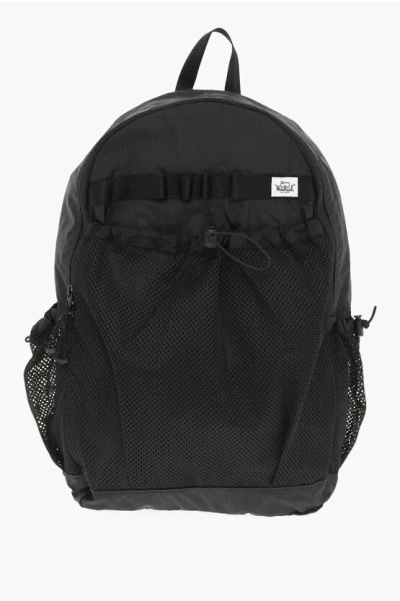 Woolrich Rip Stop Check Nylon Backpack With Mesh Details In Black