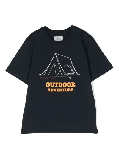 Woolrich Kids' Road Trip Logo-printed T-shirt In Blue