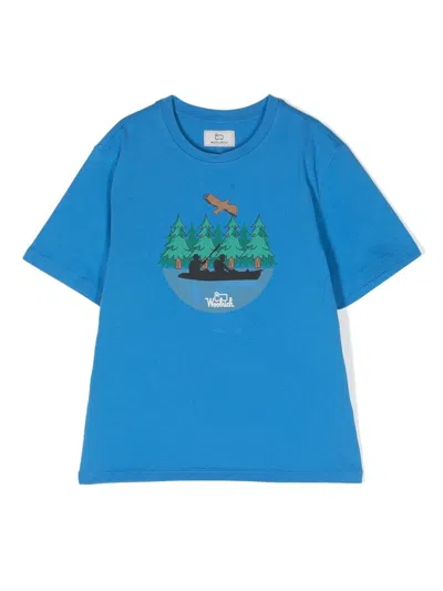 Woolrich Kids' Road Trip Logo-printed T-shirt In Azure