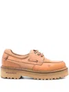 Woolrich Round Toe Leather Lace-up Boat Loafers In Brown