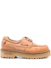 Woolrich Round Toe Leather Lace-up Boat Loafers In Brown