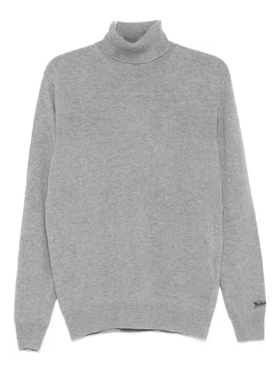Woolrich Roll-neck Embroidered Sweater In Gray