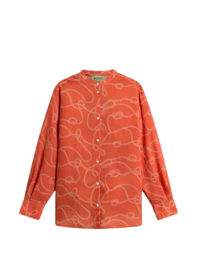 Woolrich Rope-print Band-collar Shirt In Orange