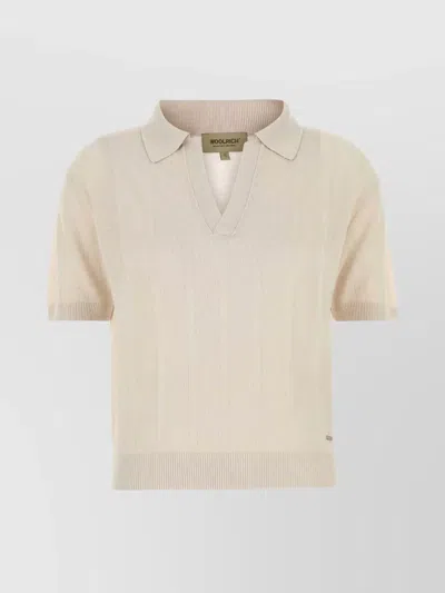 Woolrich Sand Viscose Blend Polo Shirt In White