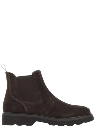 Woolrich Shearling Mini Boots In Smooth Leather In Animal Print