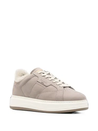 Woolrich Shearling-lined Leather Sneakers In Gray