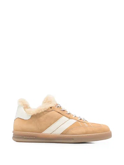 Woolrich Shearling-lined Panelled Sneakers In Nude