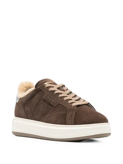 Woolrich Shearling-lined Suede Sneakers In Brown
