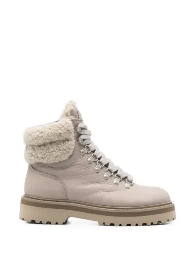 Woolrich Shearling-trim Hiking Boots In Neutral