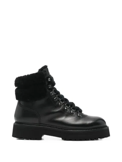 Woolrich Shearling-trim Lace-up Boots In Black