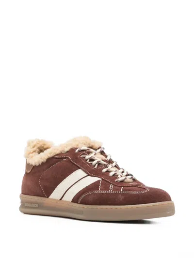Woolrich Leather With Shearling Trim Sneaker In Brown