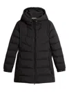 Woolrich Long Hooded Quilted Jacket Side Pockets In Black