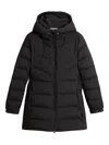 Woolrich Quilted Black Down Coat With Adjustable Hood In Black