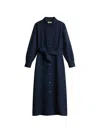 Woolrich Linen Blend Midi Shirt Dress Belt In Blue