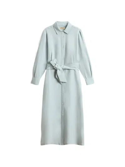 Woolrich Shirt Belt Midi Dress In Blue