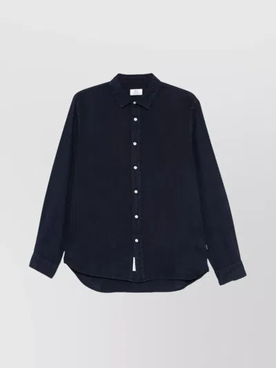 Woolrich Shirt Curved Hem Buttoned-cuff Sleeves In Blue