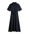 Woolrich Black Long Dress With Short Sleeves And Belt In Blue
