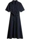 Woolrich Black Long Dress With Short Sleeves And Belt In Blue