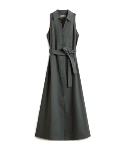 Woolrich Shirt Dress In Pure Cotton Poplin With Belt In Green