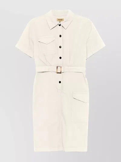 Woolrich Shirt Dress With Flap And Side Pockets In White